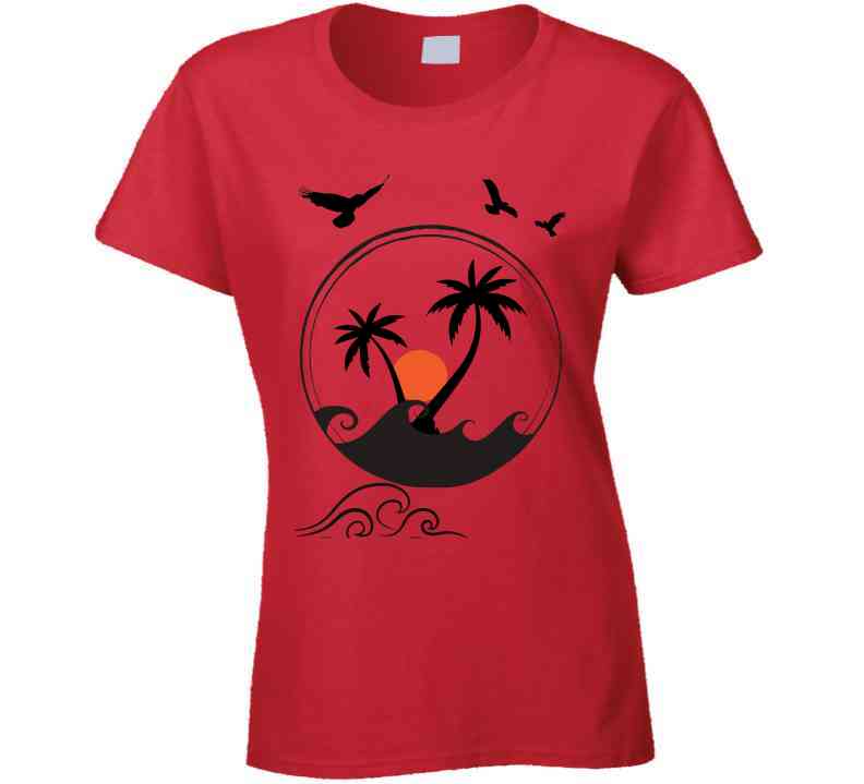 Palm Trees And Sunset Ladies T Shirt