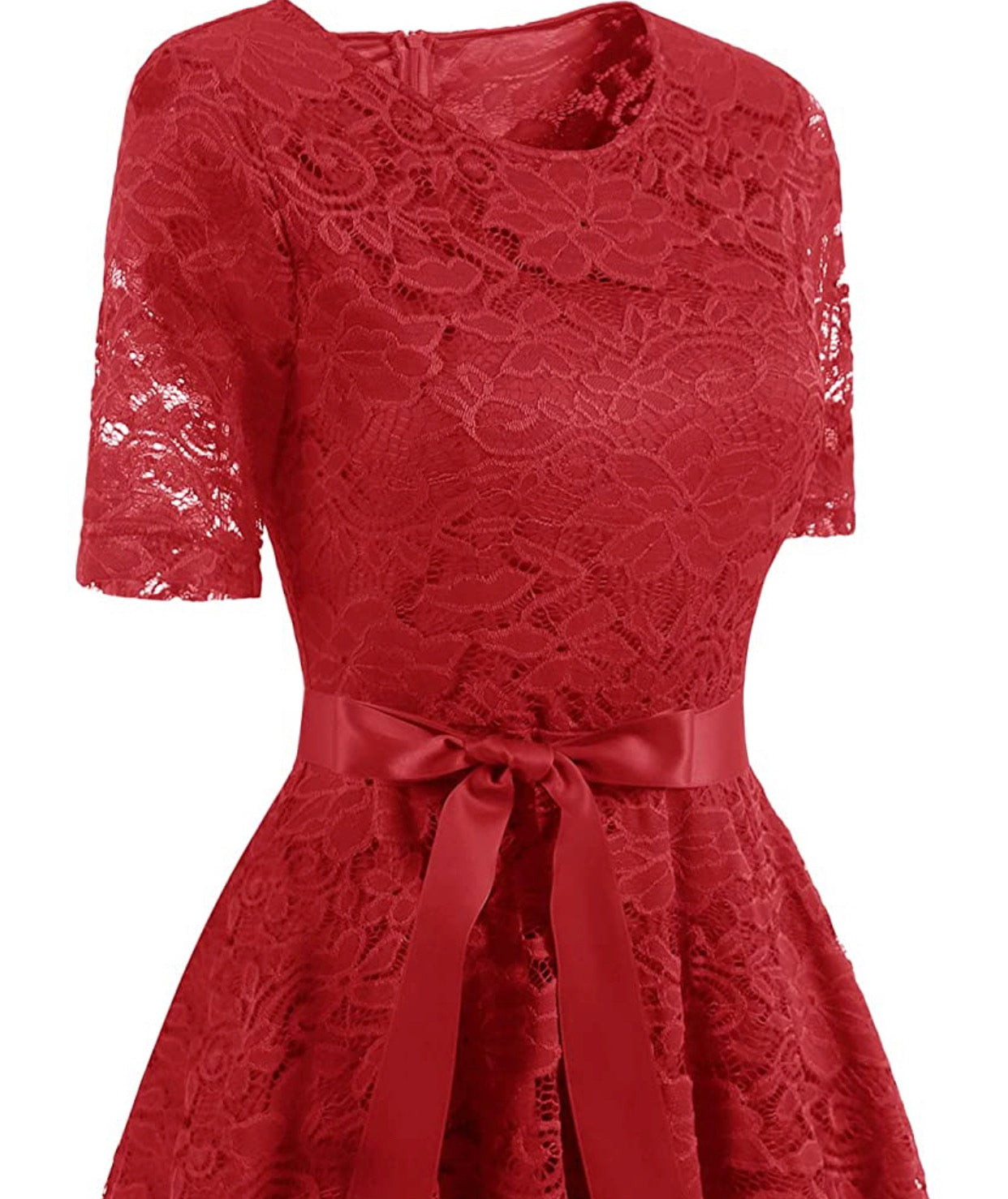 Vintage Inspired Full Lace Cocktail Dress, Sizes Small - 3XLarge (Red)