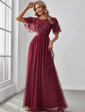 Empire Waist Embroidery Formal Dress (US Sizes 4 - 26) Burgundy