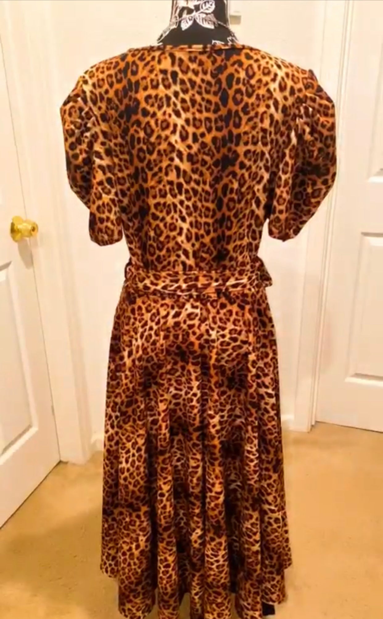 Puff Sleeve Leopard Print Dress, Sizes 1X - 3X (Dark Leopard Print)