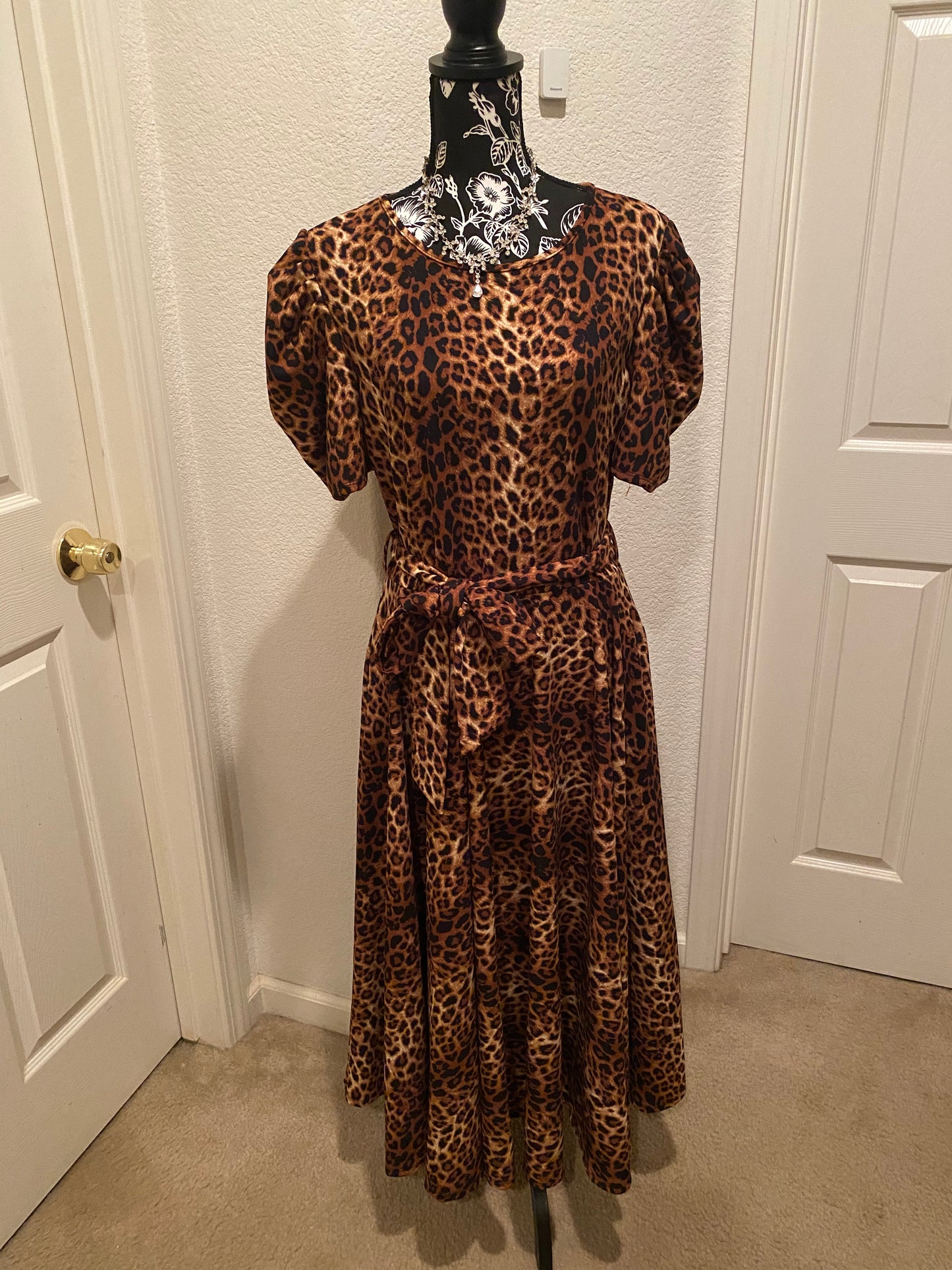 Puff Sleeve Leopard Print Dress, Sizes 1X - 3X (Dark Leopard Print)