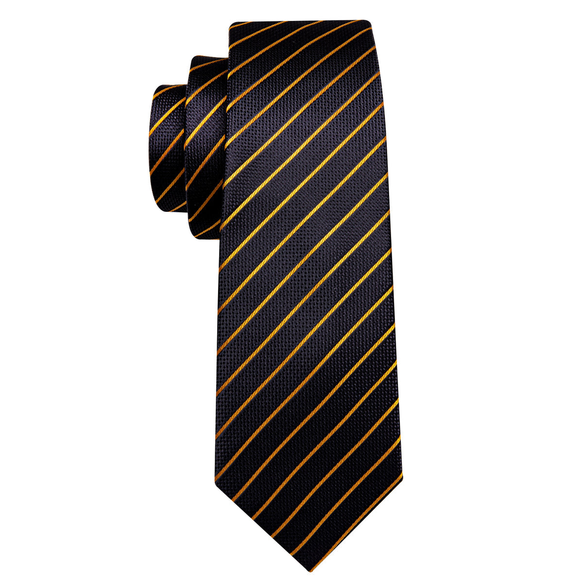 Men’s Silk Coordinated Tie Set - Black Gold Single Striped (5218)