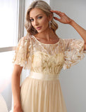 Empire Waist Embroidery Formal Dress (US Sizes 4 - 26) Champagne
