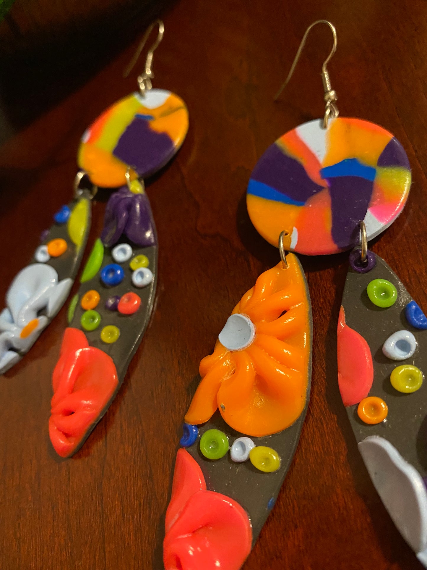 Hand Made Multi-Colored Floral Dangled Earrings