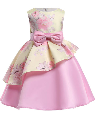 Little Girl’s Formal Floral Print Dress, Sizes 2T - 9 years (Pink Yellow)
