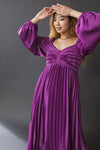Dark Orchid Satin Bishop Sleeve Dress (Sizes Small - Large)