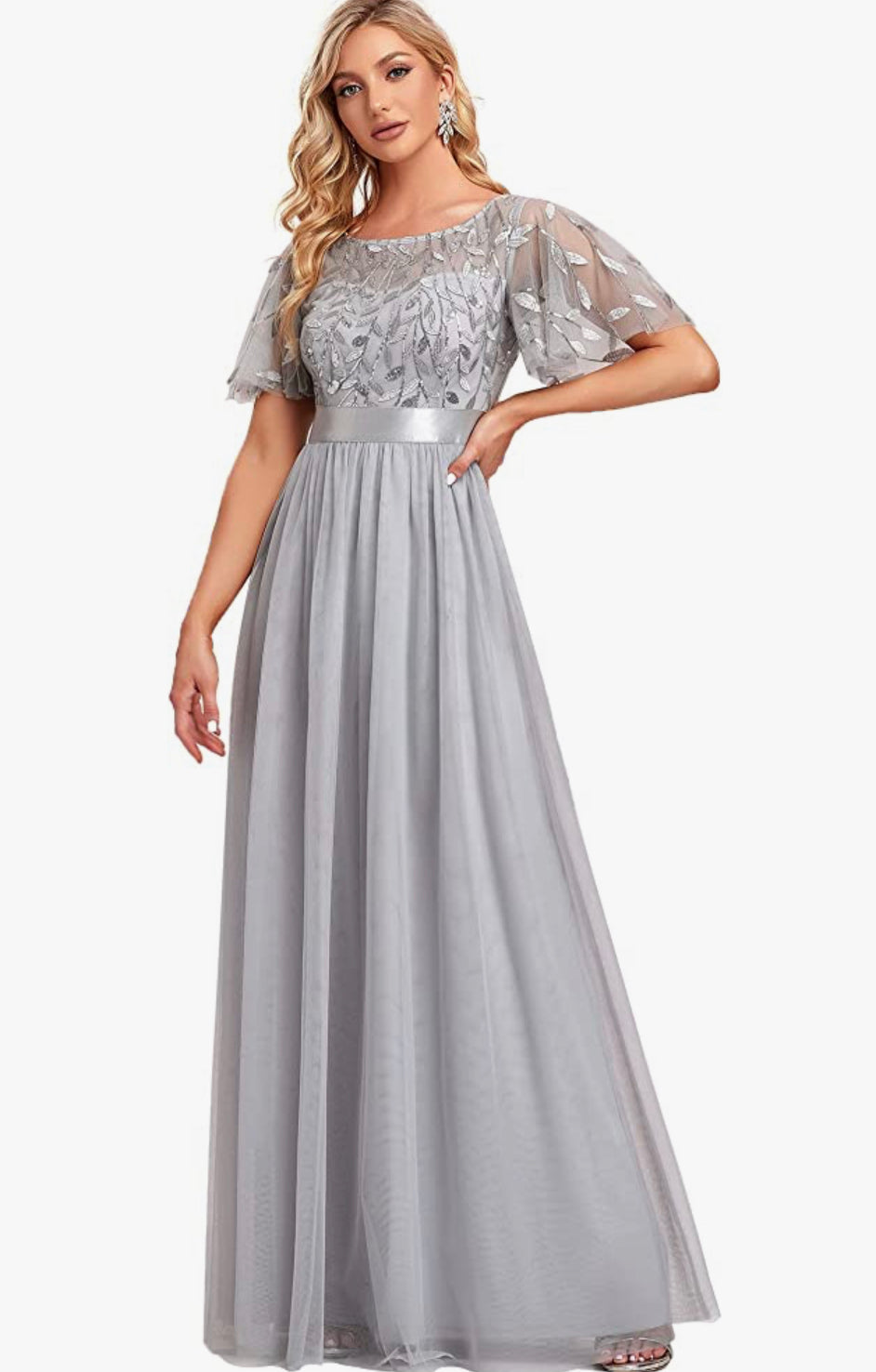 Empire Waist Embroidery Formal Dress (US Sizes 4 - 26) Gray