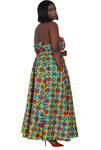 African Print Full Skirt with Coordinating Head Wrap and FaceMask (Red, Blue, Yellow Patterns)