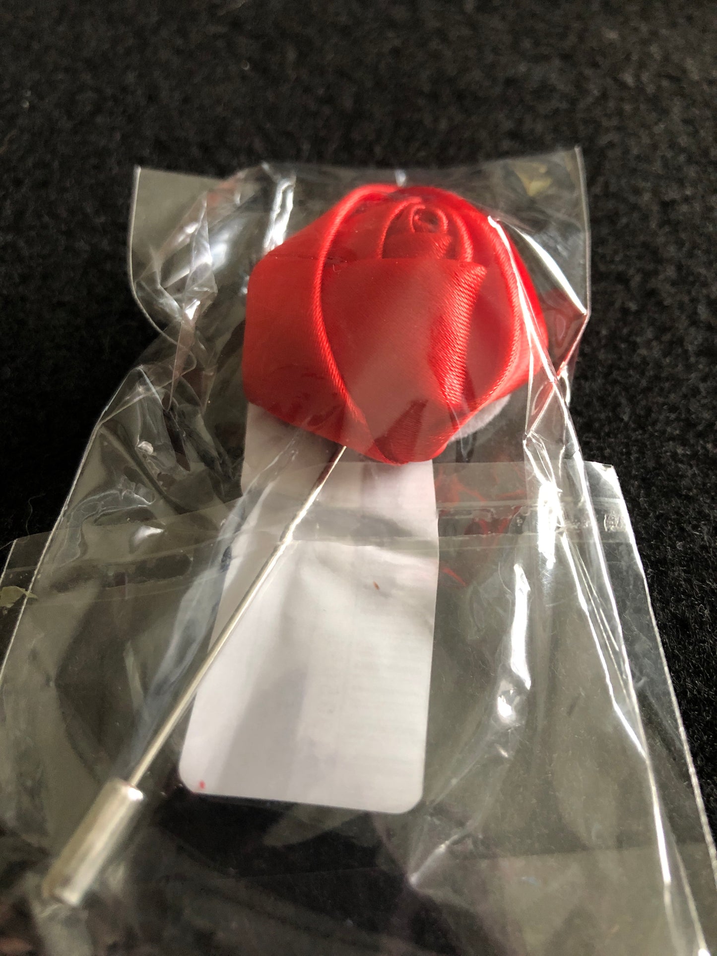 Handmade Flower Lapel Pin - Satin Red