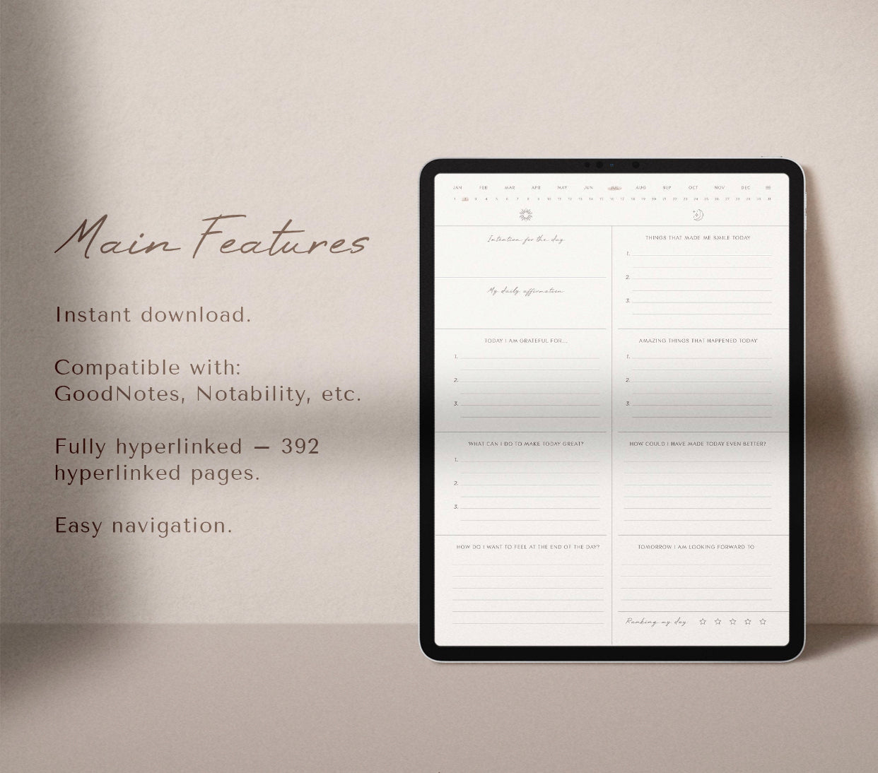 Goodnotes Digital Day and Night Daily Gratitude Journal, 393 pages