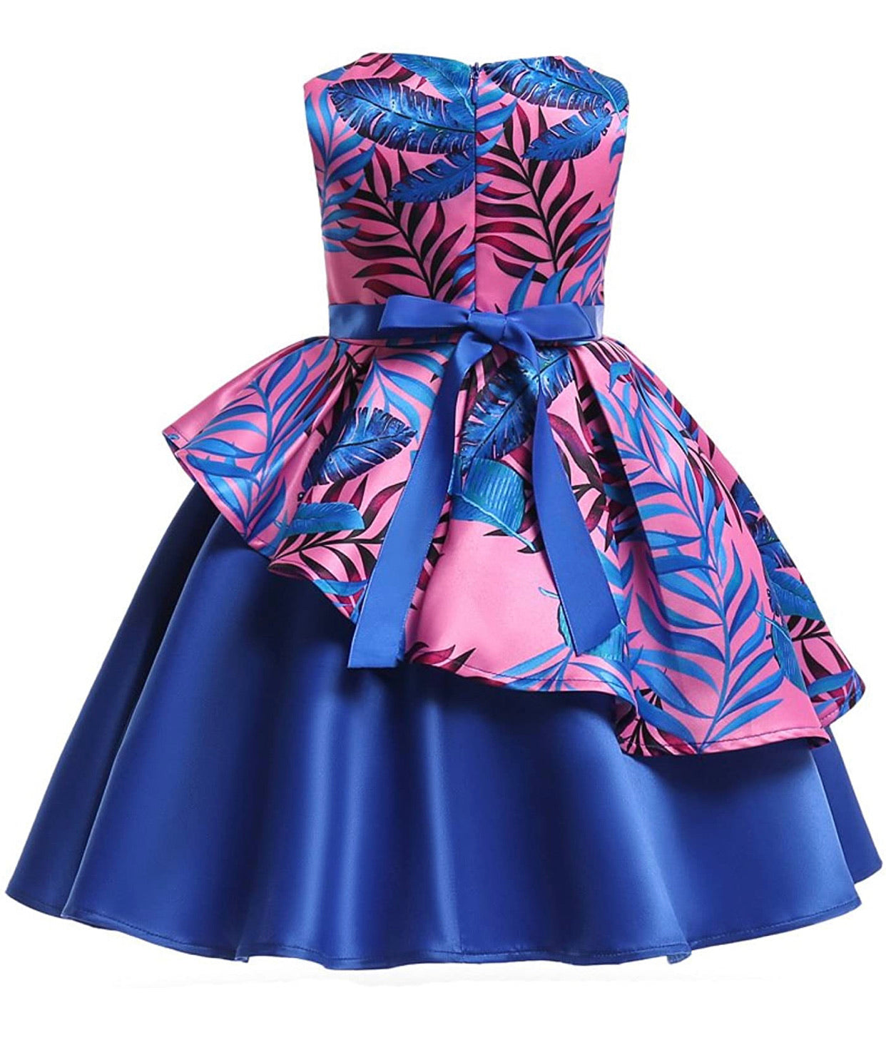 Little Girl’s Formal Floral Print Dress, Sizes 2T - 9 years (Navy Blue / Pink)