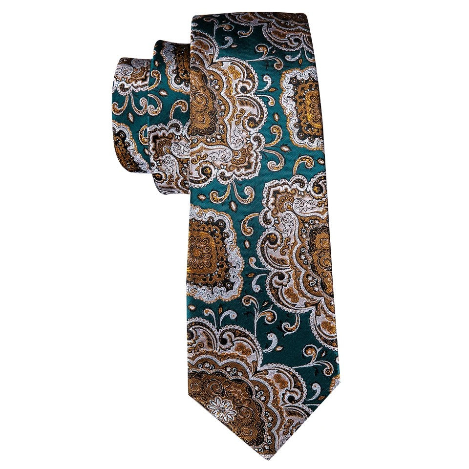 Men’s Silk Coordinated Tie Set - Teal Gold Paisley (5347)