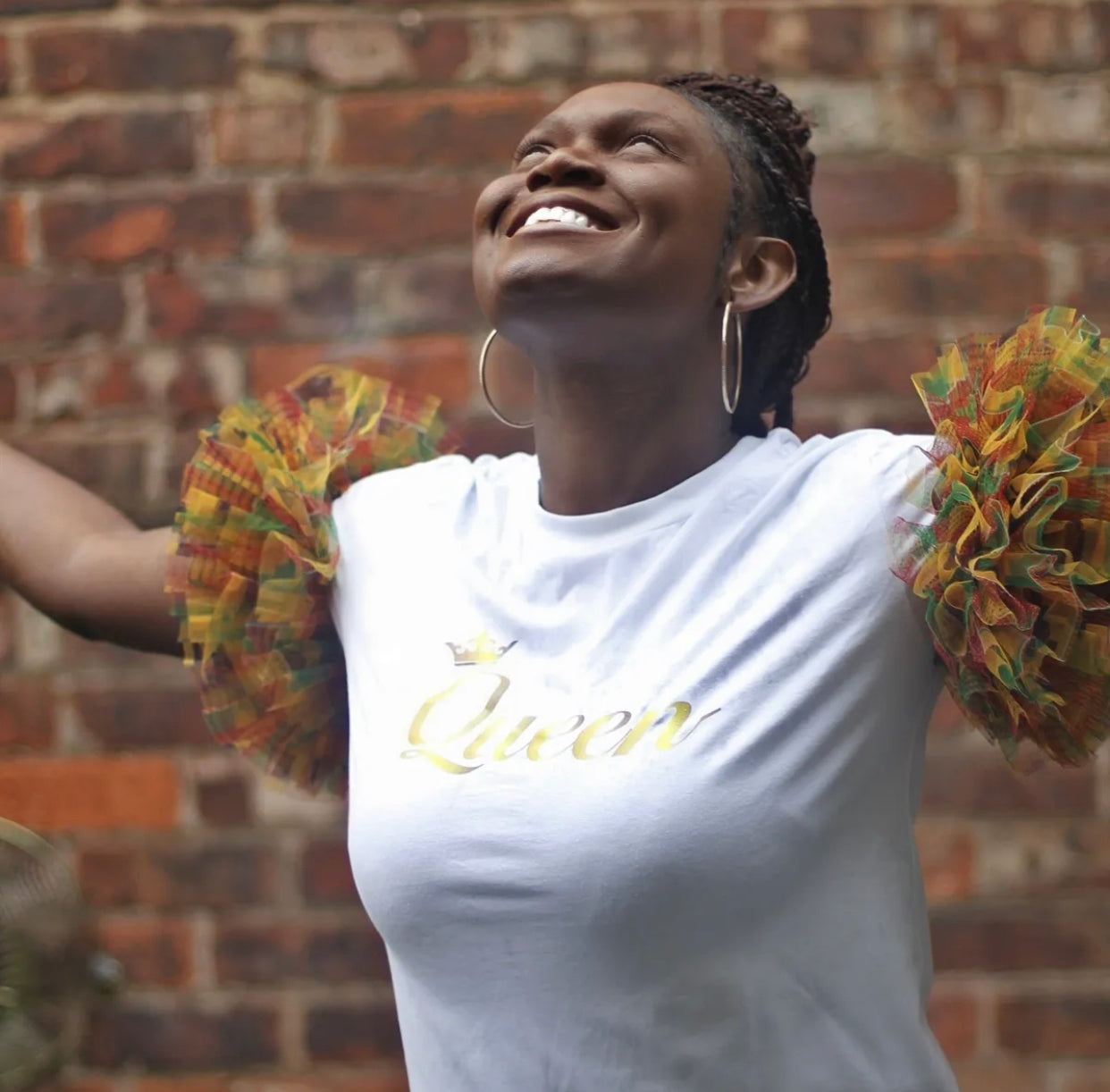 Nova Queen T-Shirt, African Print Tulle Sleeves