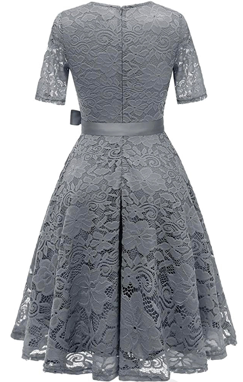 Vintage Inspired Full Lace Cocktail Dress, Sizes Small - 3XLarge (Gray)