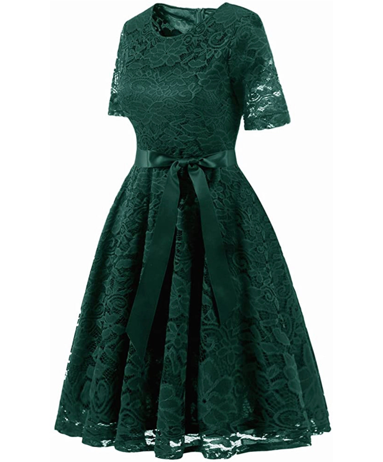 Vintage Inspired Full Lace Cocktail Dress, Sizes Small - 3XLarge (Green)
