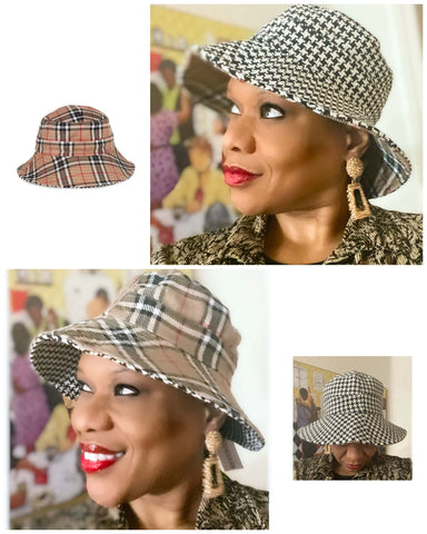 Reversible Bucket Hat - Brown Plaid & Classic Houndstooth