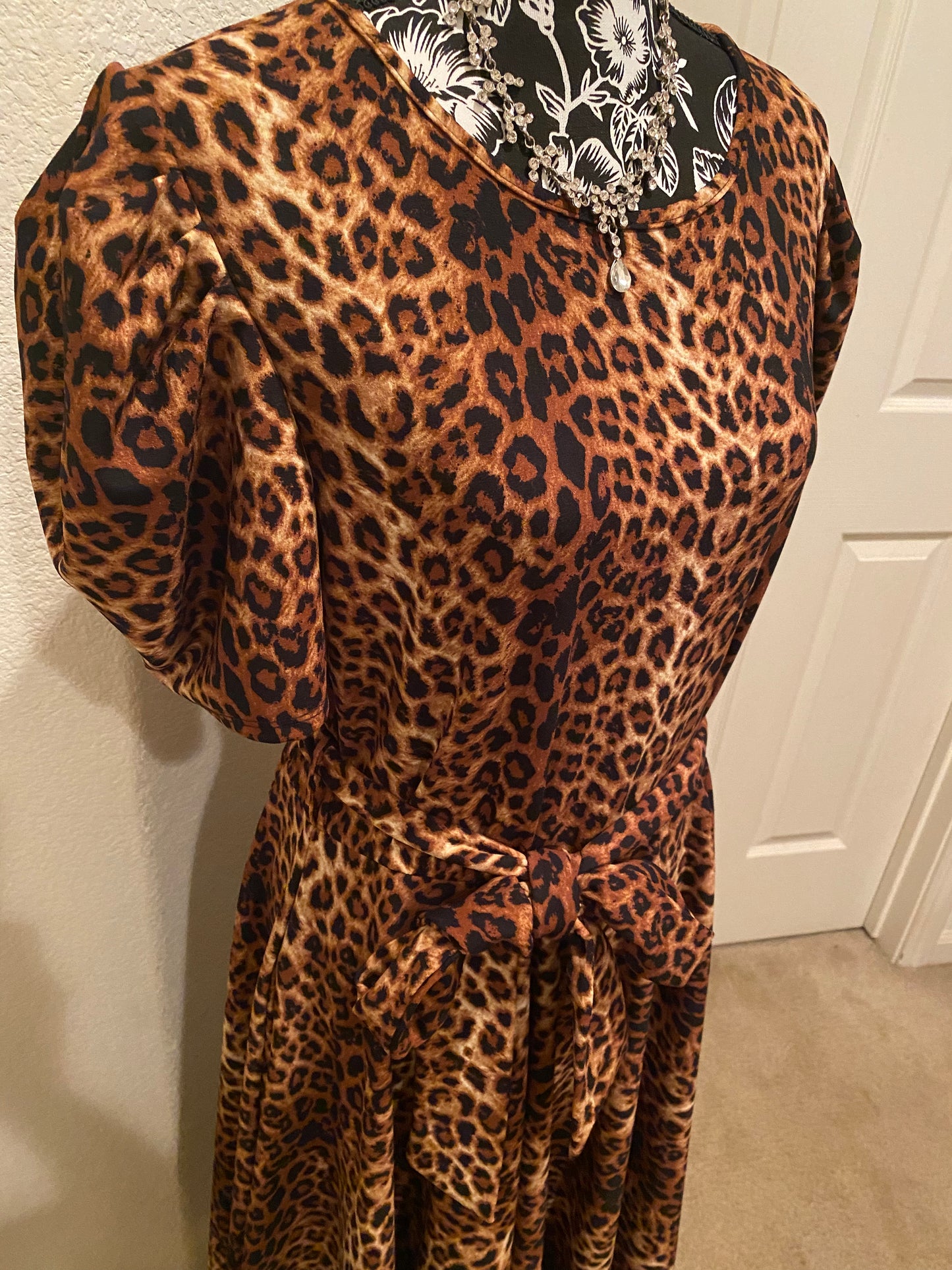 Puff Sleeve Leopard Print Dress, Sizes 1X - 3X (Dark Leopard Print)