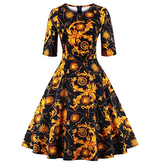 Rounded Neck Floral Swing Dress, Sizes Small - 4XLarge