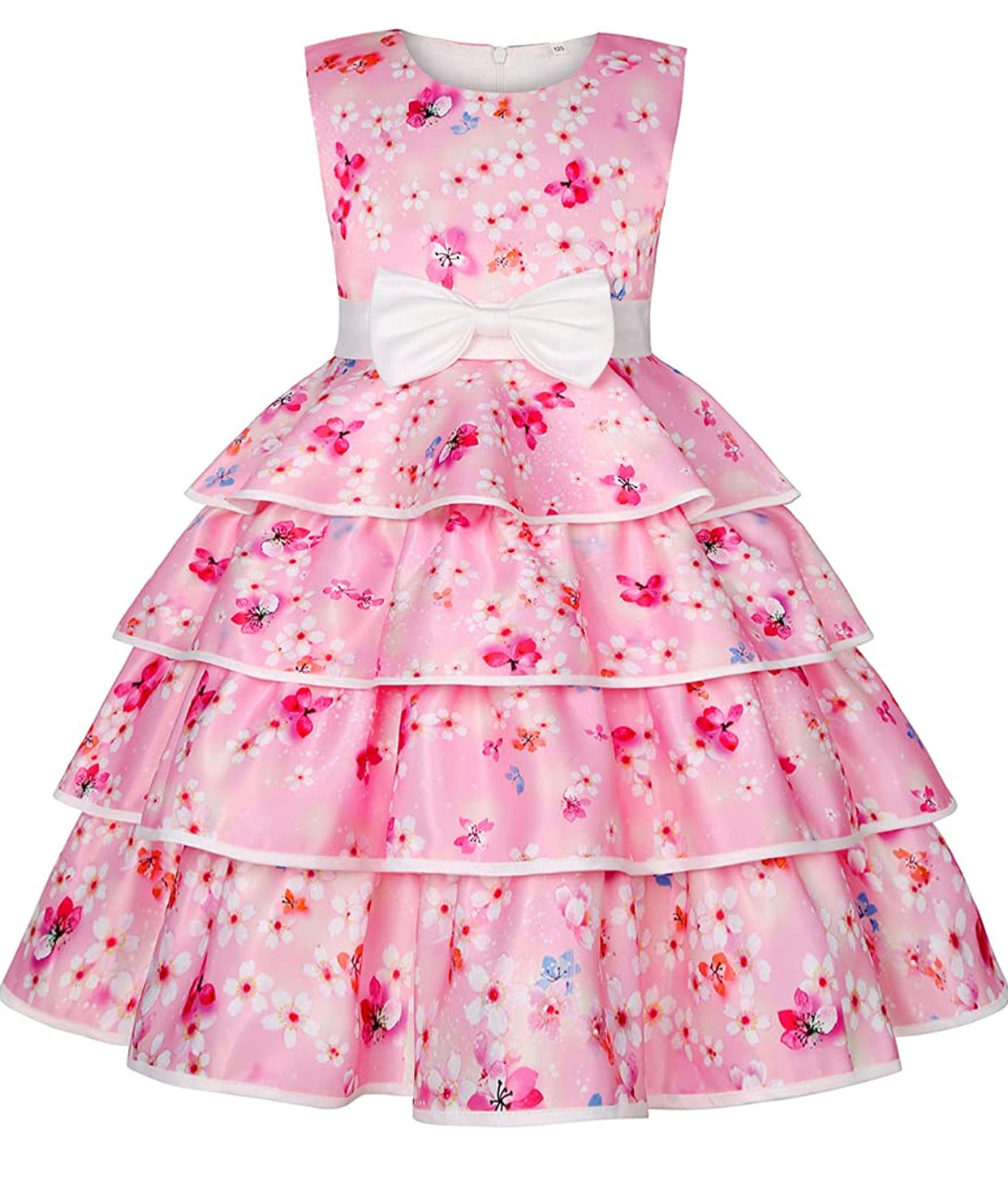 Little Girl’s Formal Floral Pink Print Dress, Sizes 2T - 9 years