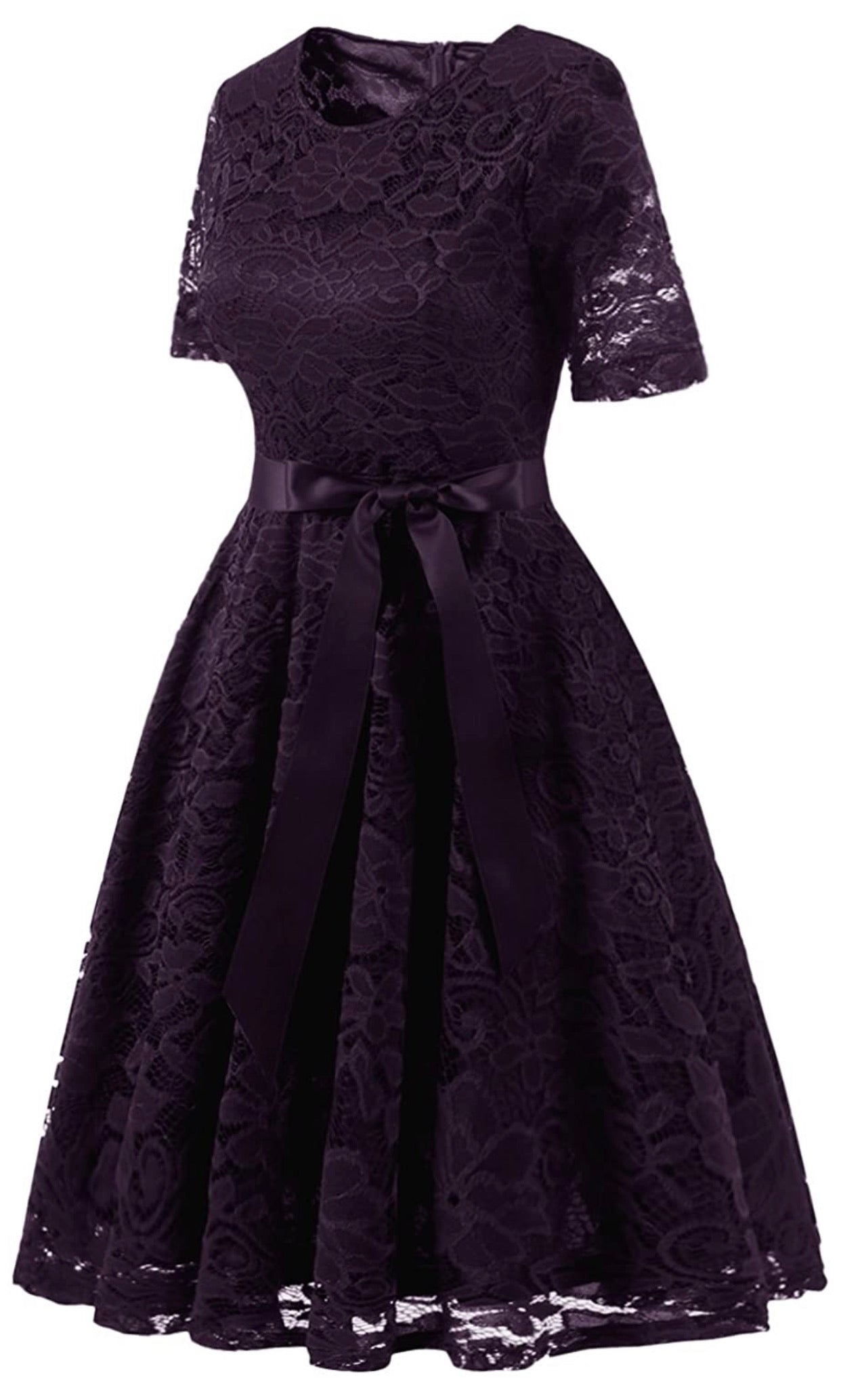 Vintage Inspired Full Lace Cocktail Dress, Sizes Small - 3XLarge (Grape)