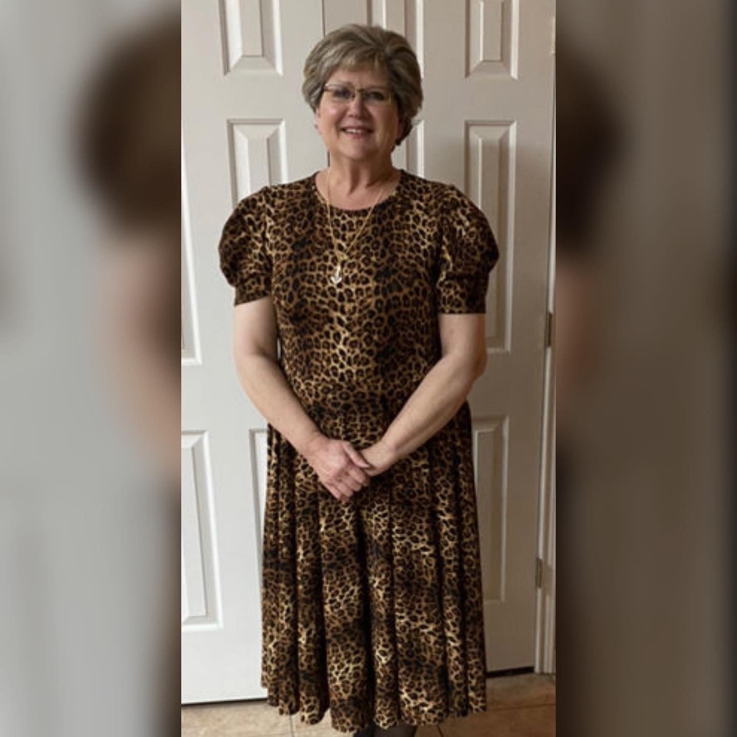 Puff Sleeve Leopard Print Dress, Sizes 1X - 3X (Dark Leopard Print)