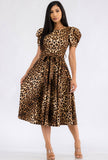Puff Sleeve Leopard Print Dress, Sizes 1X - 3X (Light Leopard Print)