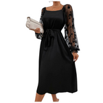 Floral Print Mesh Flounce Sleeve Belted Dress, Sizes Small - XLarge (US 4 - 12)