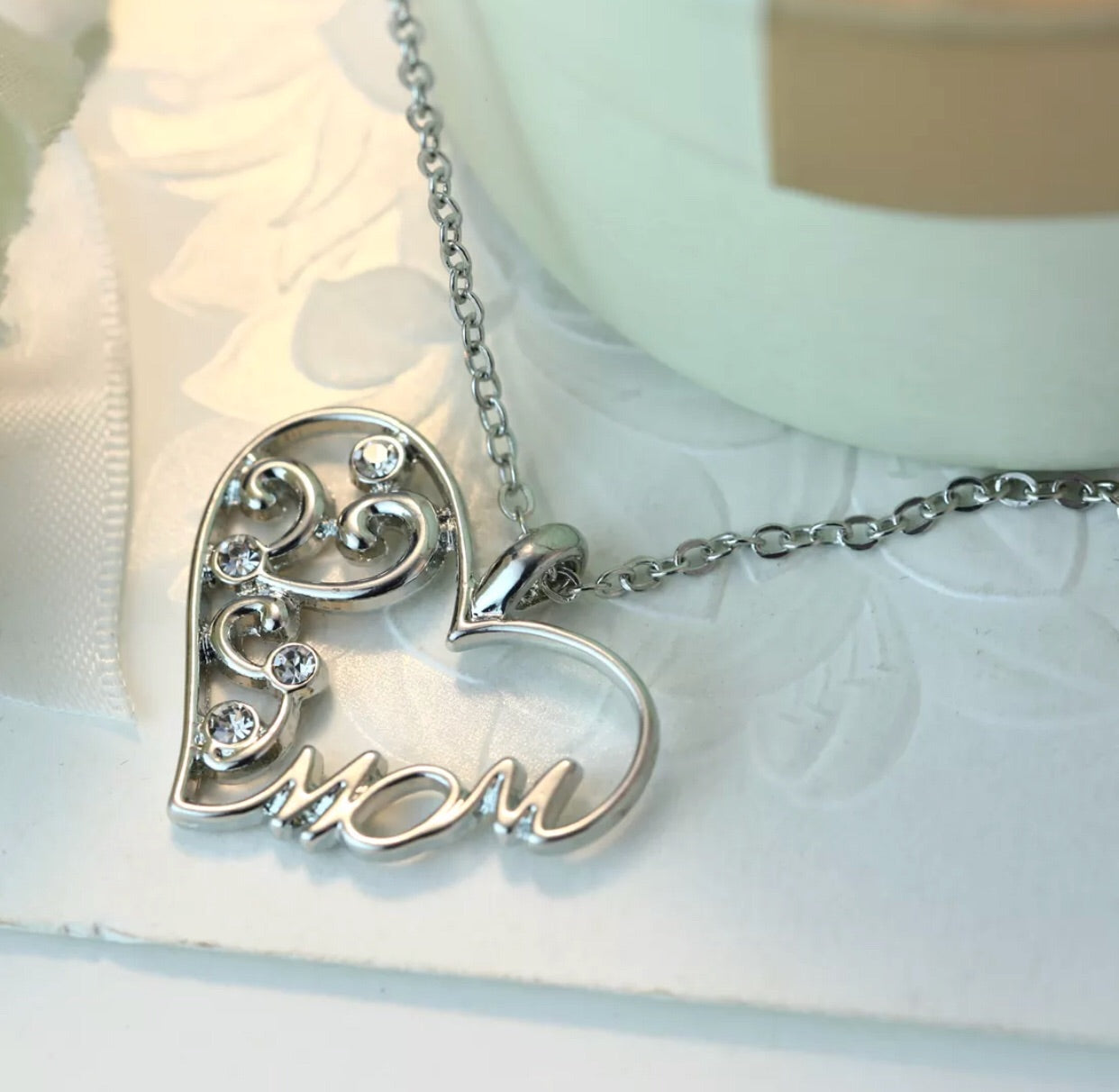 Silver Crystal Heart Pendant Necklace