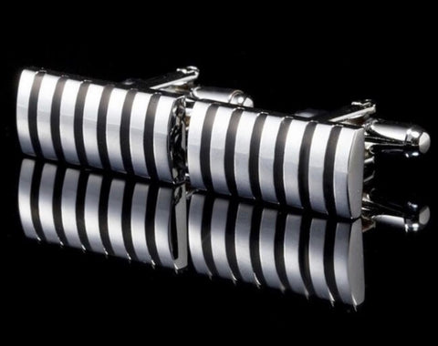 Stainless Steel Fashion Cuff Links - Black & Silver Stripe