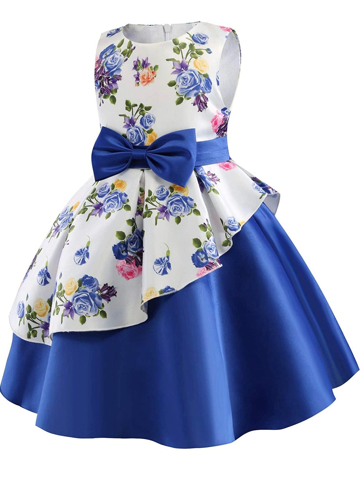 Little Girl’s Formal Floral Print Dress, Sizes 2T - 9 years (Royal Blue)
