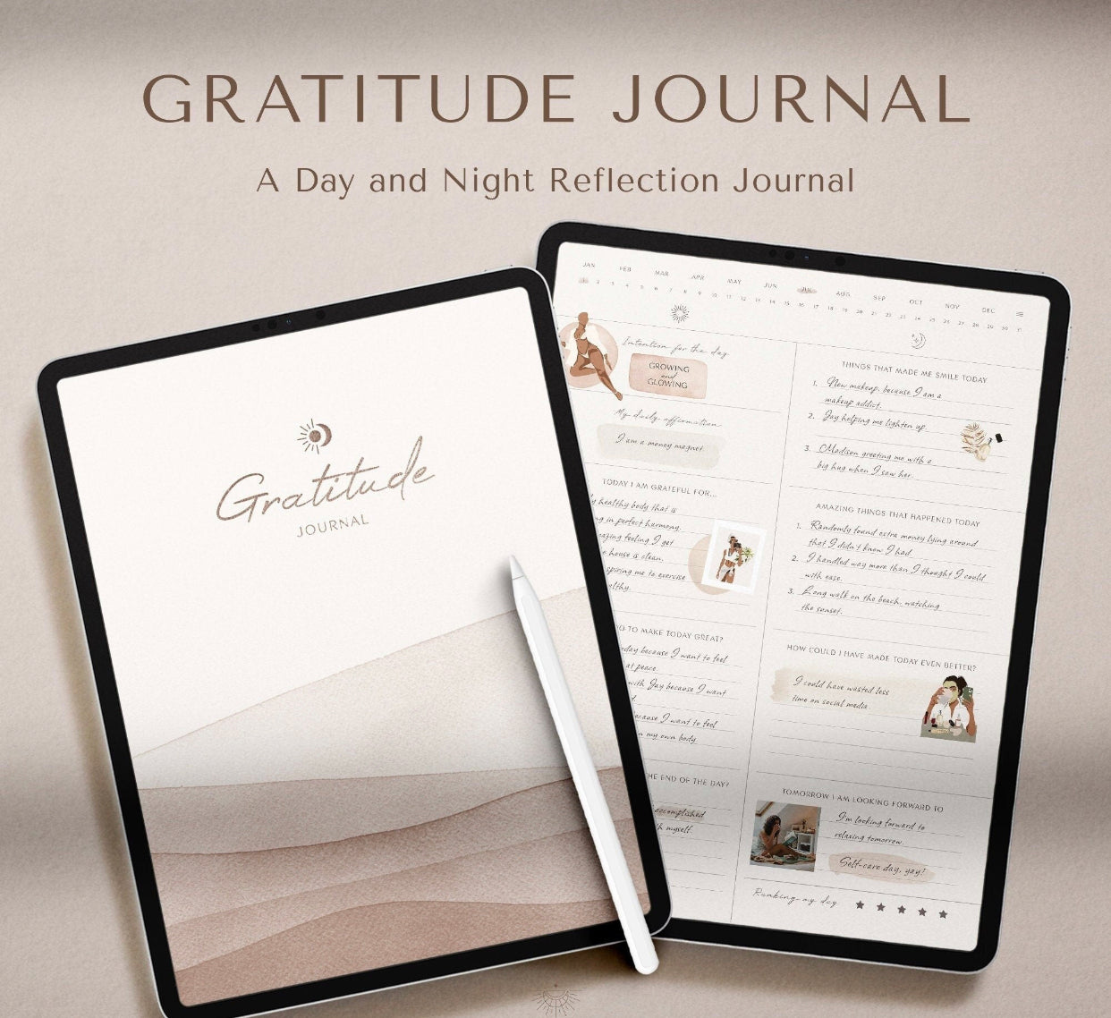 Goodnotes Digital Day and Night Daily Gratitude Journal, 393 pages