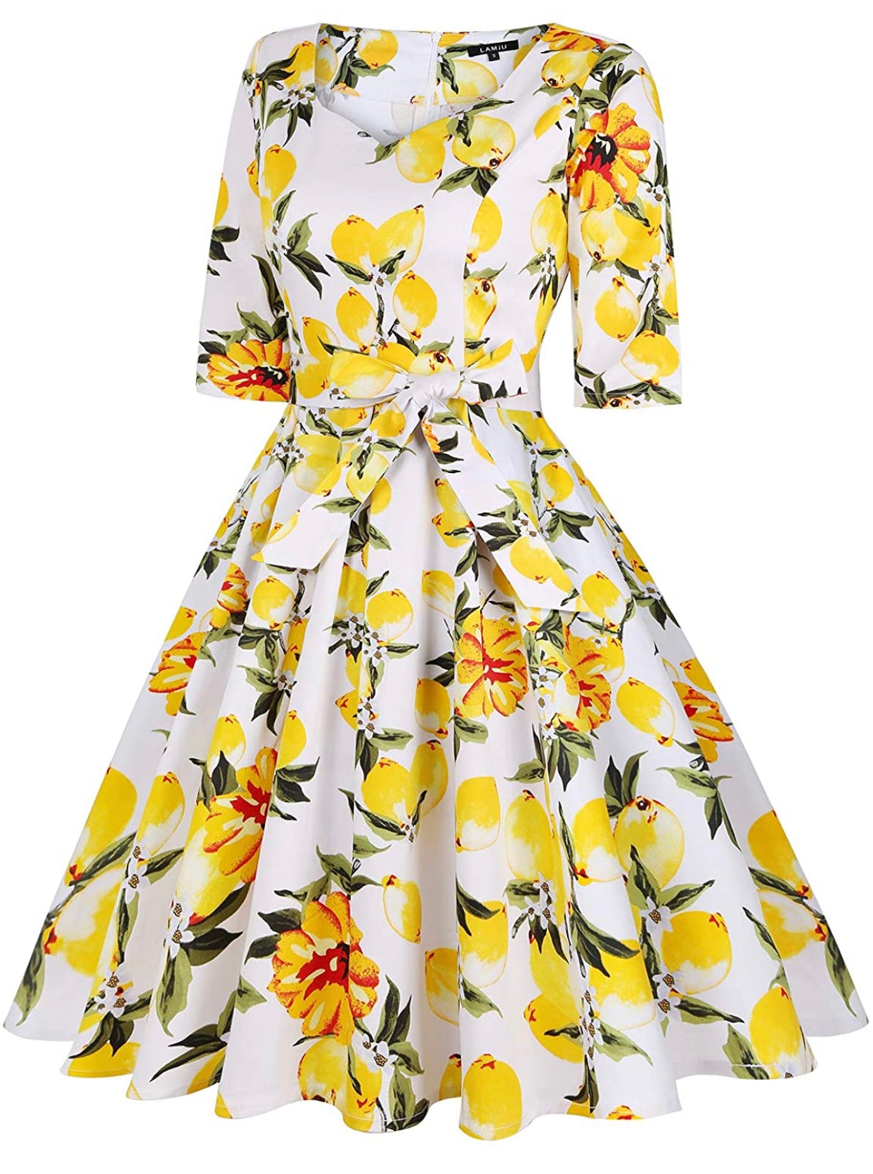 Sweetheart Neckline Rockability Lemon White Dress, Sizes Small - 2XLarge (US Sized 4 - 22)