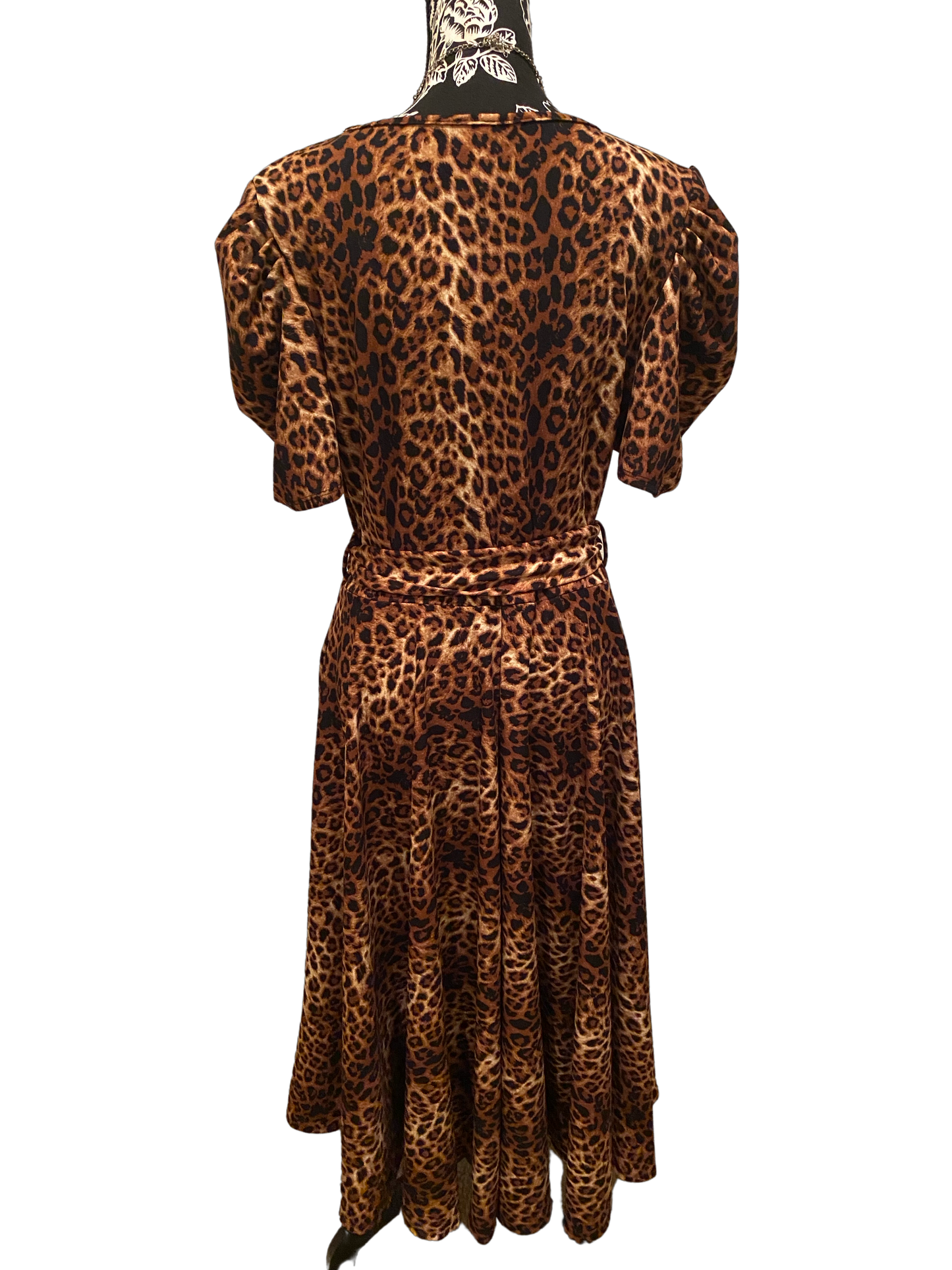 Puff Sleeve Leopard Print Dress, Sizes 1X - 3X (Dark Leopard Print)