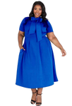 Solid Royal Blue Midi Flare Style Dress with Necktie, Sizes Small - 3XLarge