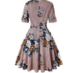 V-Neck Retro Look Swing Dress, Sizes Small - 2XLarge (US Sizes 4 - 22) Floral Khaki