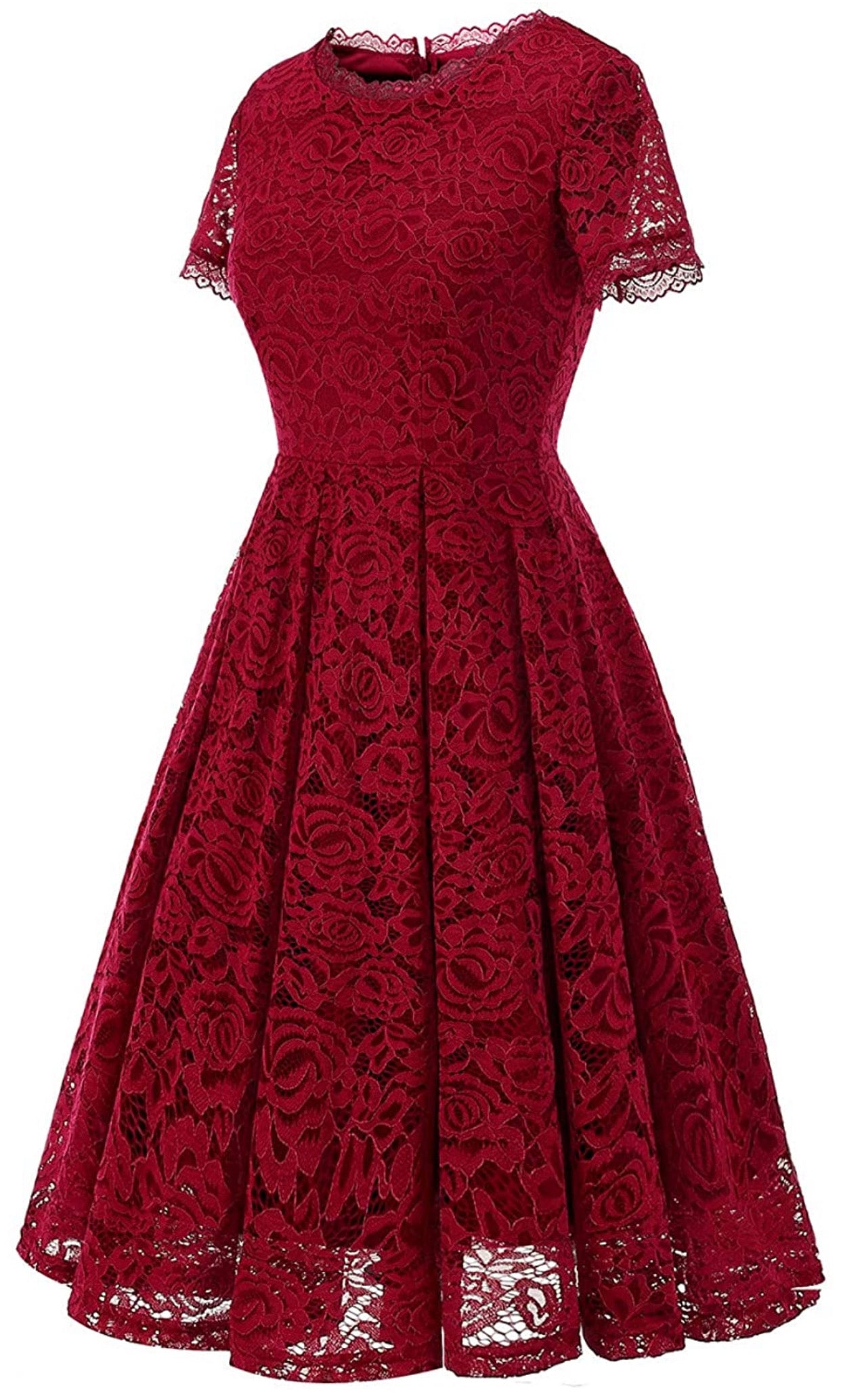 Elegant Lace Bridesmaid Dress, Sizes Small to 3XLarge (Dark Red)