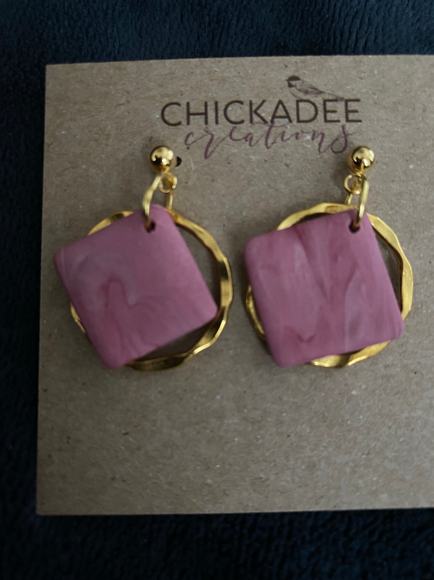 Handmade Polymer Clay Earrings - Pink and Gold