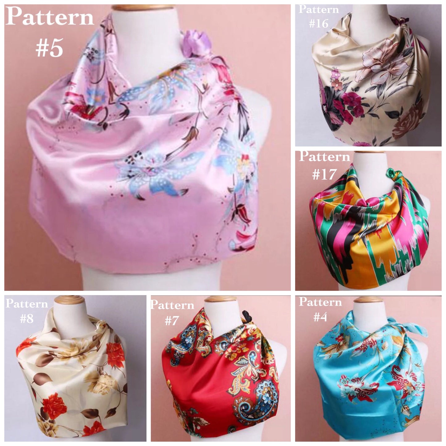 Silk Satin Scarves, Six Color Options