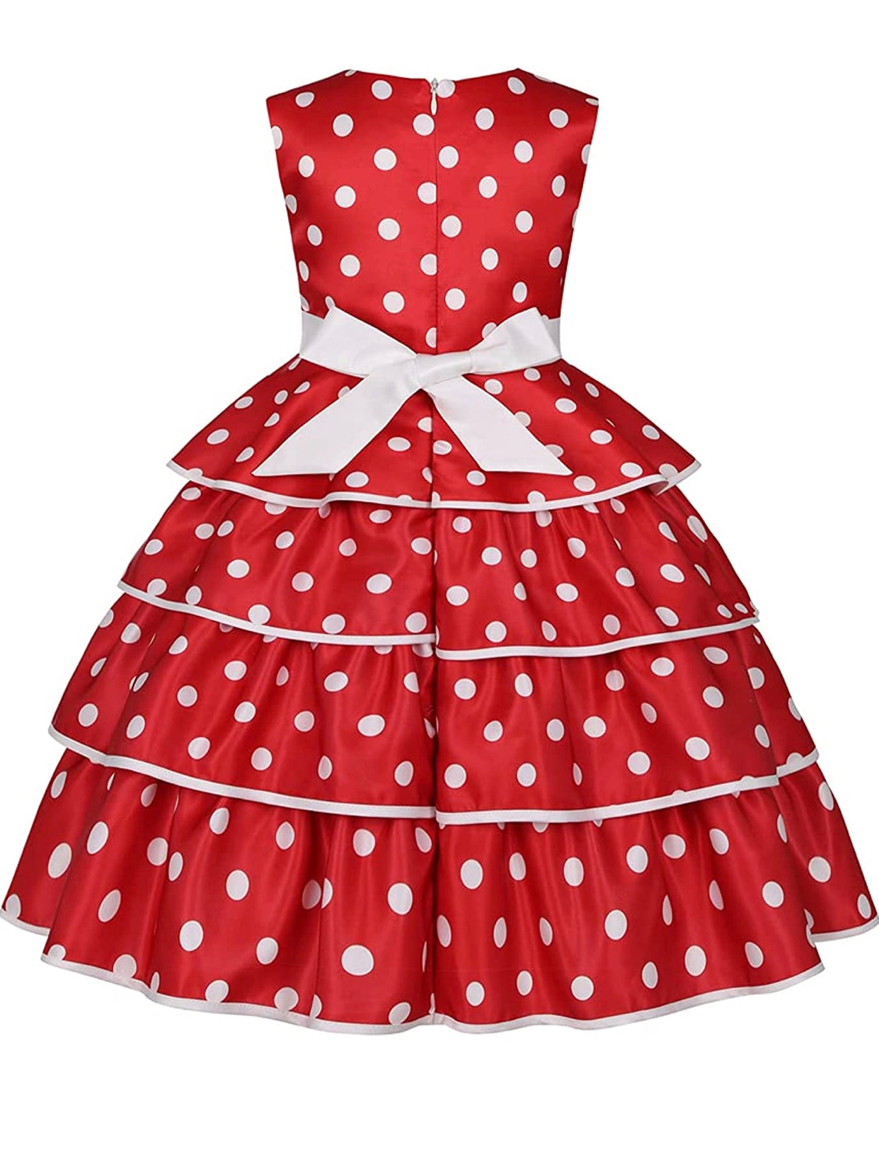 Little Girl’s Formal Red Polka Dot Print Dress, Sizes 2T - 9 years