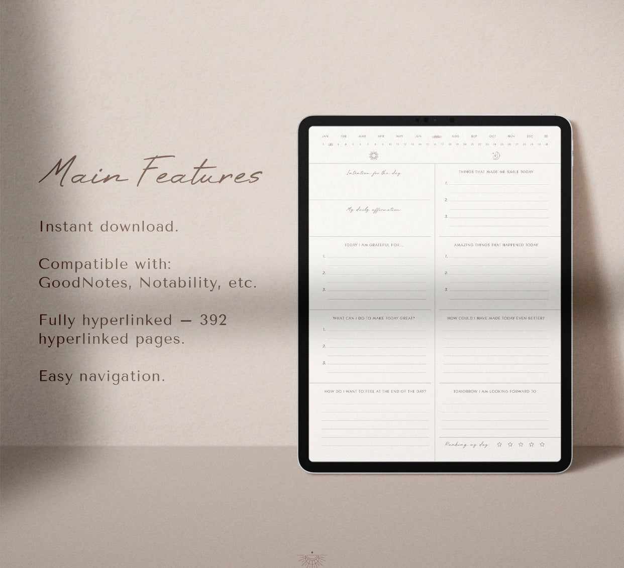 Goodnotes Digital Day and Night Daily Gratitude Journal, 393 pages