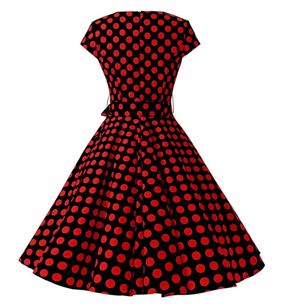 Rockability Cap-Sleeve Dress, Black with Red Polka Dots, Sizes XS - 3X ...