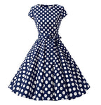 1950s Inspired Retro Inspired Dress, Navy Blue with Large White Polka Dots, Sizes XS - 3XL
