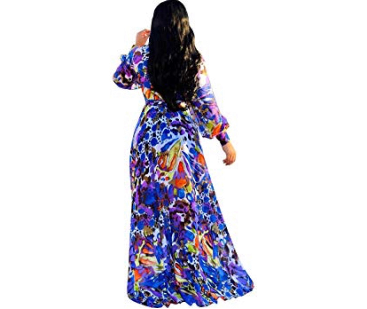 Stylish Chiffon V-Neck Printed Floral Maxi Dress with Waisted Belt - Plus Size
