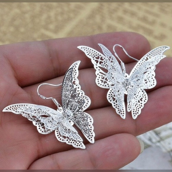 Silver Butterfly Hook Earrings